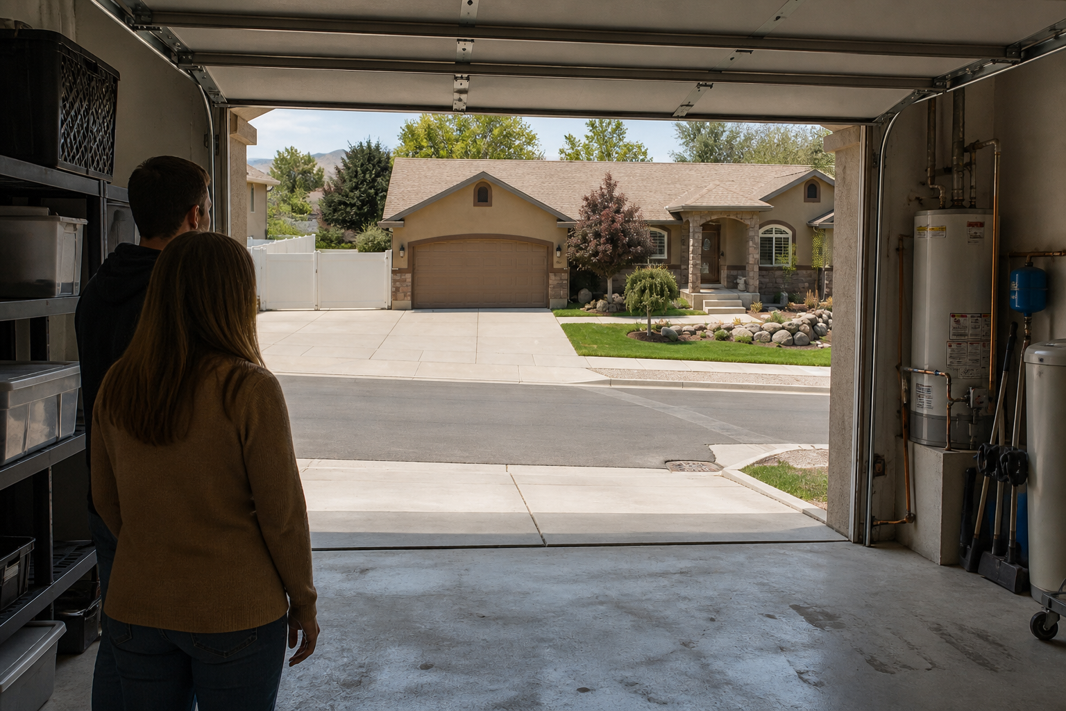 Home tour focused on garage storage, lot grade, mechanical area, and floor-plan flow